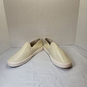 Vince Crinkle Patent Leather Blair Size 9.5 Slip-On Sneaker  Milk/Cream EU 39.5